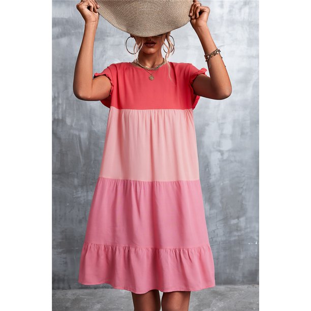 Mengpipi Women's Summer Babydoll Dress Casual Loose Ruffle Sleeve Color