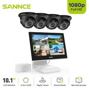 SANNCE 1080p 4 Channel 10"1 LCD Monitor DVR with 4 Cameras CCTV Security Surveillance System Supports ONVIF IP66 Outdoor Waterproof Remote Access Motion Detection