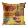 USART Vintage Wine Collage with Watercolour Drawing of Bottle and Glass Red Handwritten Pillowcase Cushion Cover 18x18 inch
