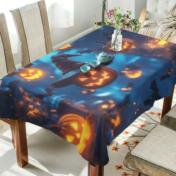 BZSMCE Square Tablecloth Dark Pumpkins Pattern Tableclothes
