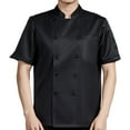 thumbnail image 1 of Chaqueta de chef con bolsillo, cómoda manga corta, ropa de trabajo ejecutiva, Negro XL, 1 of 9