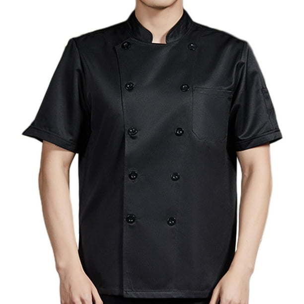 Chaqueta de chef de manga corta, ropa de chef con botones para hombre, chaqueta de chef, uniforme de trabajo Negro XL