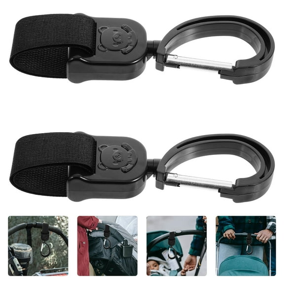 GAXIRE 2 Pcs Rotating Universal Stroller Hooks Black Alloy For Parents