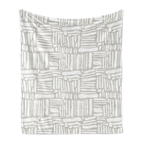 Geometric Soft Flannel Fleece Throw Blanket, Abstract Scandinavian Style Australian Style Tribal Totem Stripes Motif, Cozy Plush for Indoor and Outdoor Use, 70" x 90", Dust and White, by Ambesonne