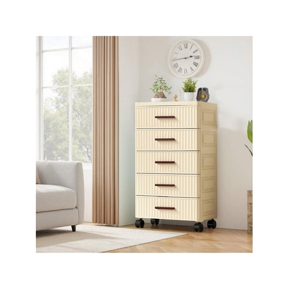 3013 - 5 - tier plastic cajón almacenamiento: 189in de anchura cajón tower con wheels para dormitorio y sala de estar