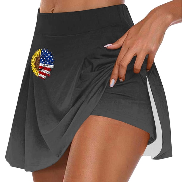 Faldas de Verano para las Mujeres Impresión Hoja Plisado Tenis Atlético Elástico Pantalones Cortos, Falso Dos Piezas Pantalones Falda para Diario