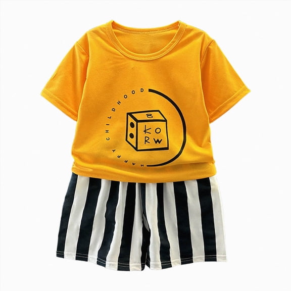 Kogui Kids Playwear Outfits Kid Toddler Boy Clothes Short Sleeve Shirt and Shorts Summer Clothing Set 5T 6T (Yellow,5-6 Years)