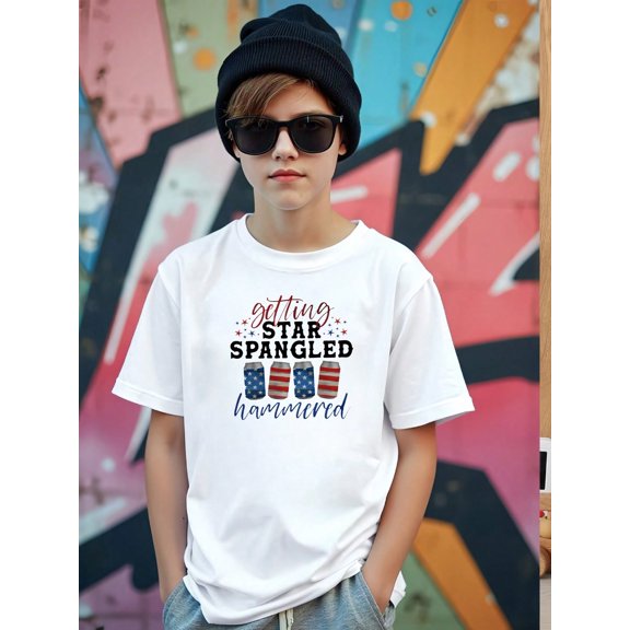 MAWOTEA Happy 4th of July Theme T-shirts,Breathable Pure Cotton Crewneck Summer T-shirt for Kids,Boys and Girls Short-Sleeve Style,Perfect for Summer,Soft & Durable for Active Play