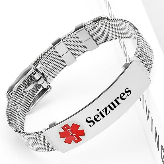 Vagzen Stainless Steel Medical Alert ID Bracelet for Men Women, Engraving Seizures, Adjustable
