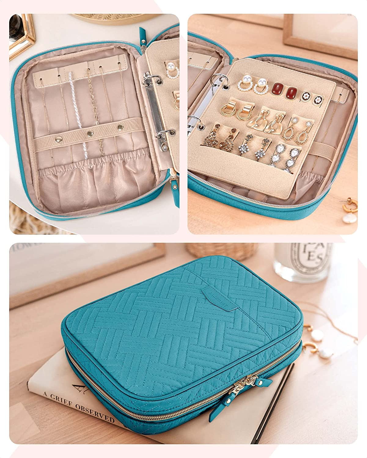 Jewelry Travel Organizer Case Transparent Jewelry Storage Book Ring Binder  Jewelry Bags Clear Booklet Zipper Pouch Bag for Necklaces, Earrings, Rings