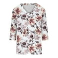 thumbnail image 4 of CYMMPU Spring Tops Blouses for Women Dressy Casual Fall Trendy Shirts V Neck 3/4 Sleeve Flower Pattern Loose Fit Business Elegant Work Tops T-Shirts Multicolor XXL, 4 of 5