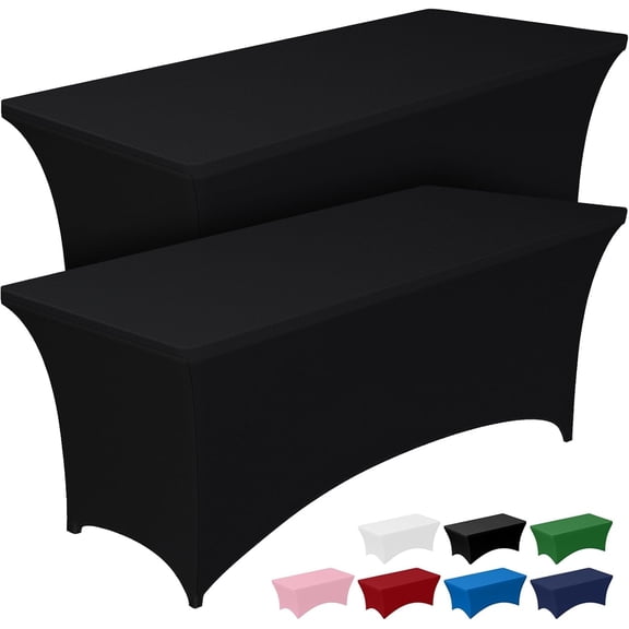 QIANJIA Spandex Tablecloth 6ft - 2 Pack, Fitted and Tight Cloth for Rectangle Table, Wrinkle-Free and Stretch Table Cover for Party, Wedding, Banquet and Birthday, Black