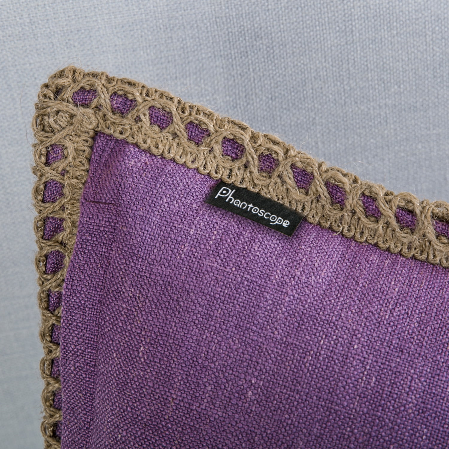 Phantoscope Farmhouse Burlap Linen Tailored Edge Series Decorative Throw Pillow, 18" x 18", Purple, 1 Pack