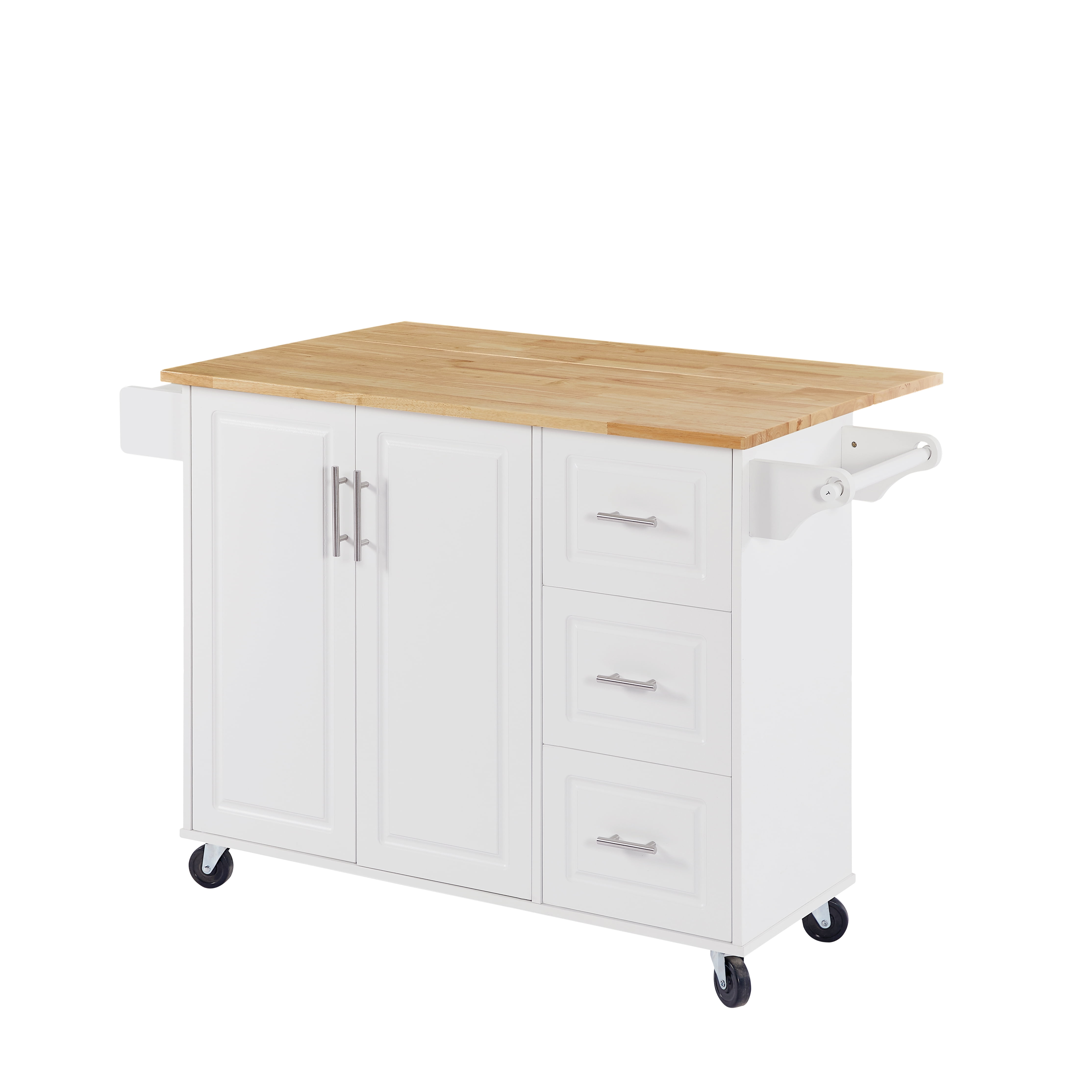 Homy Casa Multi-Purpose Rolling Utility Cart with Solid Wood Top, 3 Drawers, and Cabinet Storage