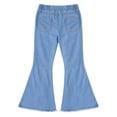 thumbnail image 7 of Zaldita Girls Elastic Waist Flared Jeans Raw Hem Bell Bottoms Denim Pants for Kids Casual Trousers Light Blue 14, 7 of 7