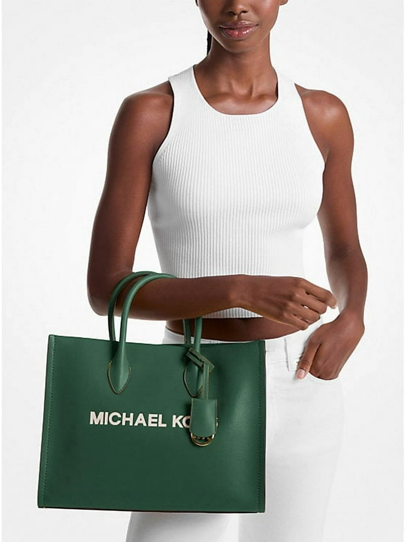 Michael Kors Outlet Mirella Medium Pebbled Leather Tote Bag - Moss