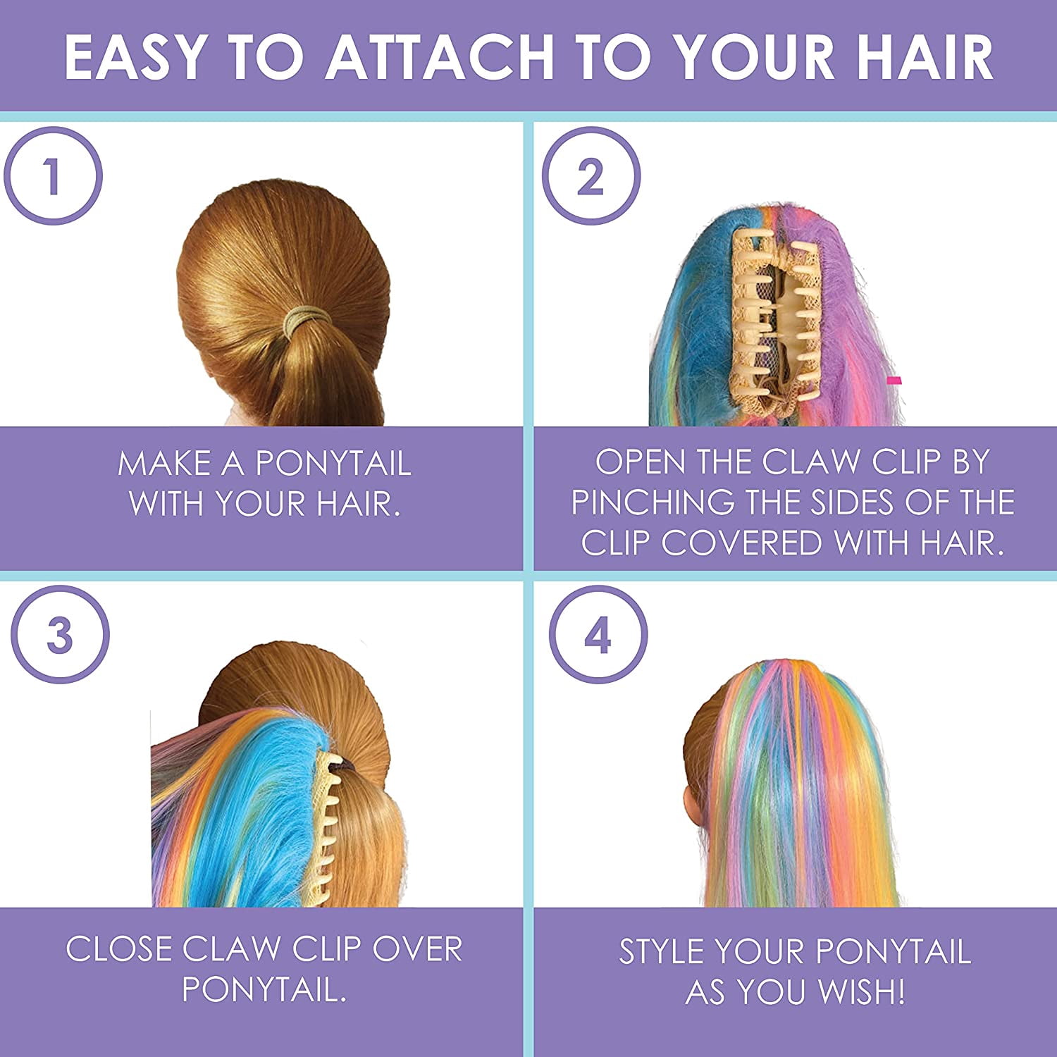My Hair Popz Colorful Clip-in Hair Extensions for Kids - Rainbow Unicorn Hair Accessories for Girls