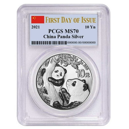 2021 10 Yuan Silver China Panda PCGS MS70 FDOI Flag Label