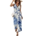 thumbnail image 2 of Blue Chinoiserie Toile Lady Dress Summer Street Style Bohemia Long Dresses Female Sleeveless Printed Maxi Dress, 2 of 9