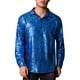 thumbnail image 1 of Camisas metálicas de leopardo inspiradoras para hombres, de manga larga, con botones, camisas brillantes impresas, S azul, 1 of 6