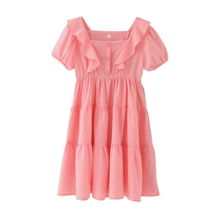 

Rovga Toddler Girl Dresses Kids Neck Short Sleeves Casual Soild Maxi Sundress Dress Kids Clothing