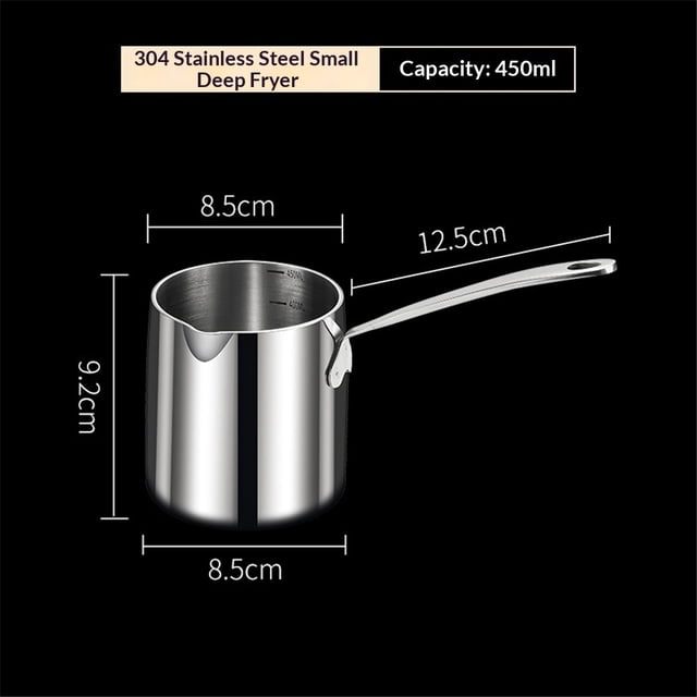 Butter Warmer Turkish Coffee Pot Milk Warmer Pot Mini Saucepan with Spout Tri-Ply Stainless Steel (15.8oz/450ml)
