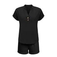 thumbnail image 3 of Women's Loose Fit 2 Piece Short Sets Short Sleeve Top with Wide Leg Bermuda Shorts Casual Beach Outfits Black 2XL, 3 of 4