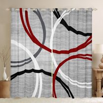 Manfei Waves Stripes Lines Blackout Curtains Set of 2 (52x84 Each),Modern Geometric Window Curtains,Red White Gray Curtains and Drapes For Boys Girls,Breathable Home Decor