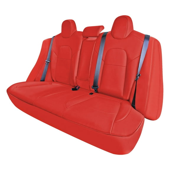 TLH Custom Fit Seat Covers for 2017 – 2023 Tesla Model 3, Faux Leather Seat Covers Rear Set, Red Car Seat Cover, Waterproof Car Seat Cover, Airbag compatible Seat Covers, Tesla Interior Accessories