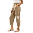 thumbnail image 5 of Admvng Linen Pants for Women Elastic Drawstring Waist Straight Leg Casual Soft Trousers with Pockets, 5 of 9