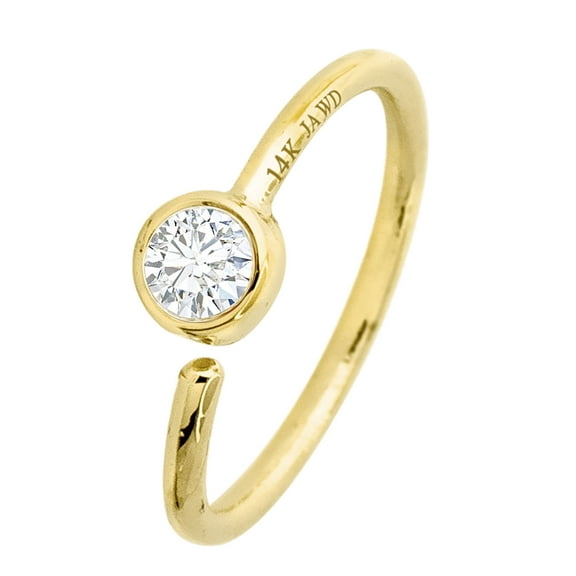 20G 14K Yellow Gold Diamond Nose Hoop Ring 2mm(0.03ctw) Solitaire Bezel Set Diamond 8mm Twist-open Nostril Ring Cartilage Hoop Tragus Ring Unisex 14KNHBZ-WD20YG