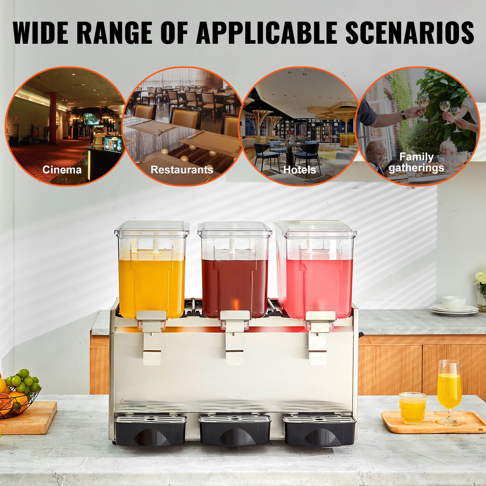KFFKFF Commercial Beverage Dispenser Cold Juice Ice Drink Dispenser 12L 3 Tanks