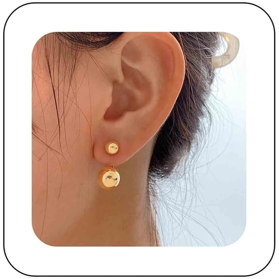 Minimalist Polished Ball Ear Jacklet Earrings Gold Round Ball Earrings Bead Ball Stud Earrings Double Ball Front Back Earrings Round Geometric Earrings Jewelry for Women