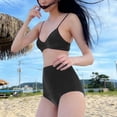 thumbnail image 2 of Xucatan Women's Solid Color Two Piece Swimsuit Set with Removable Pads and Adjustable Straps, Modest Bikini with High Waisted Bottom for Beach Pool Vacation Gift, 2 of 6