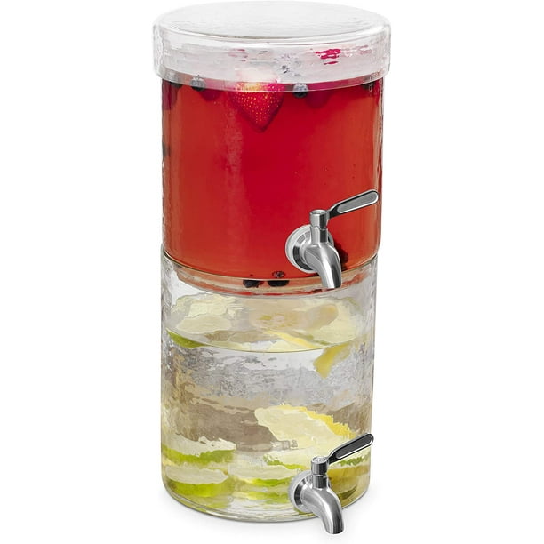2 Gallon Stacking Beverage Dispenser with Lid Hammered Glass Stainless Steel Spigot Home