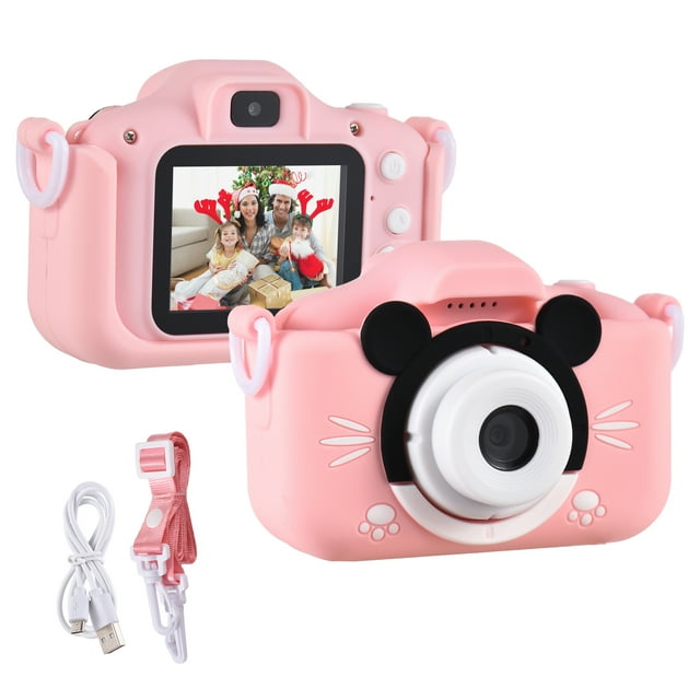 Mini Cartoon Kids Digital Camera 1080P Digital Video Camera for Kids Dual Lens 2.0 Inch IPS Screen Built-in Battery Cute Photo Frames Interesting Games with Neck Strap Birthday Christmas Gift for