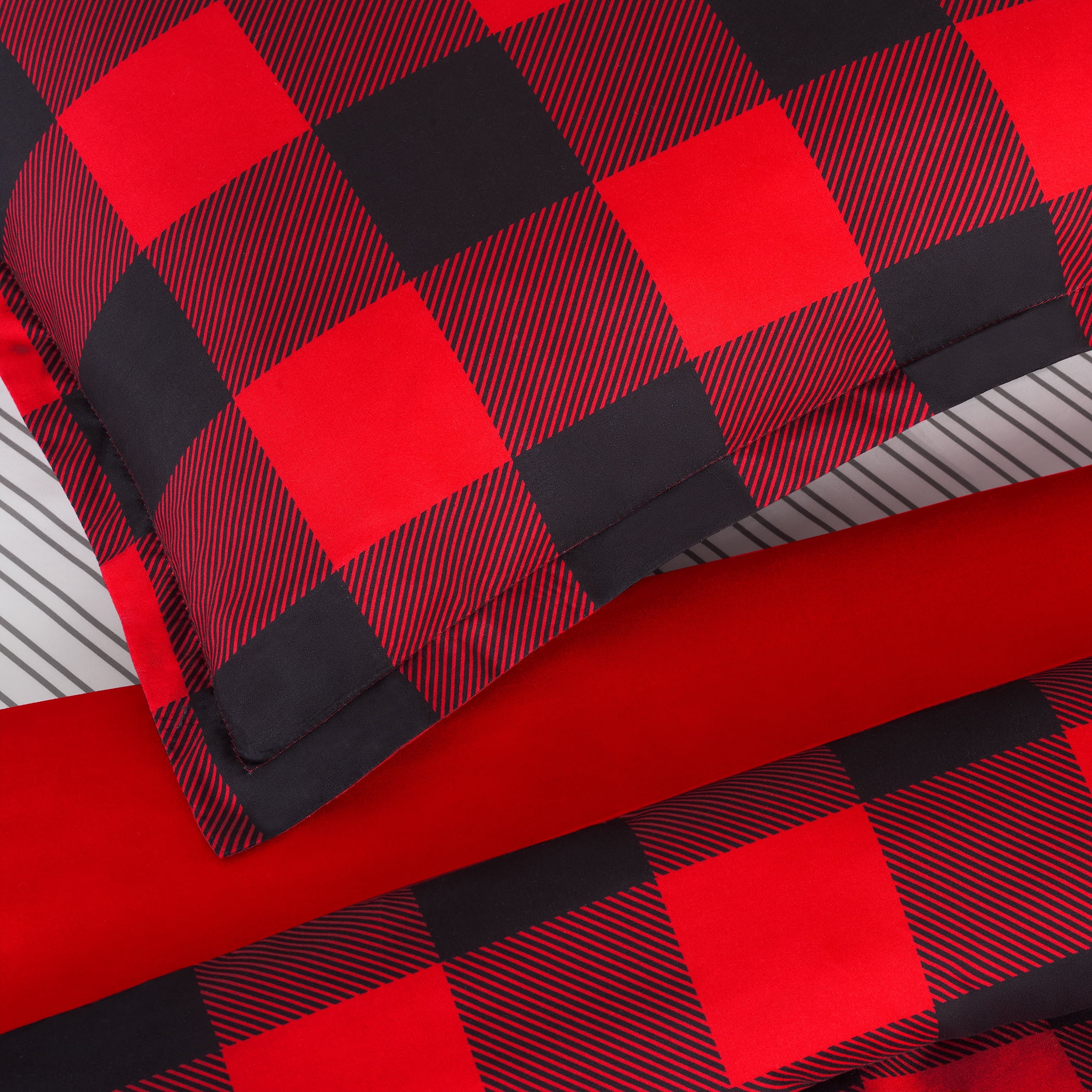 Serta Simply Clean Alex Red Buffalo Check Plaid 7-Piece Bedding Set, Full
