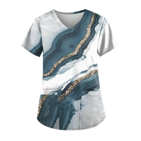 

Strungten Plus Size Printed Scrub Working Uniform Tops For Women V-Neck Short Sleeve T-Shirts Workwear Tee With Pockets womens summer tops