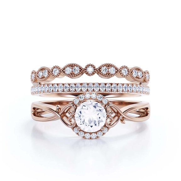 Dazzling Half Halo 2.25 Carat Round Cut Diamond Moissanite Engagement Ring Wedding Ring in 10k Solid Rose Gold, Gift For Her, Promise Ring, Anniversary Ring, Trio Set, Matching Band