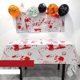 thumbnail image 1 of Mantel desechable de aluminio para decoración de fiestas de Halloween. Mantel con estampado de sangre y huellas de manos., 1 of 7