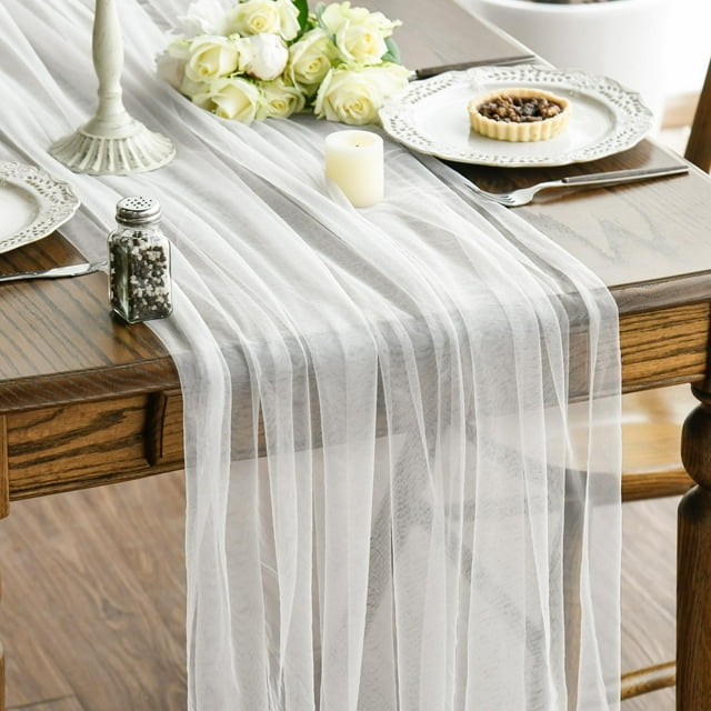 Dusty Rose Gauze Table Runner 120 Inch 10FT, Seasonal Sheer Chiffon Cheesecloth Kitchen Dining Holiday Birthday Table Decor for Home Party