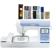 Brother PE900 Embroidery Machine, 6-Piece Thread Set, 20 Bobbins, 100-Piece 75/11 Embroidery Needles, Stabilizer Roll