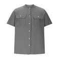 thumbnail image 4 of Coorders Men's Henley Button Down Shirts with Pockets, Linen Men's Two Pocket Button Front Shirt, Gray, L, 4 of 7