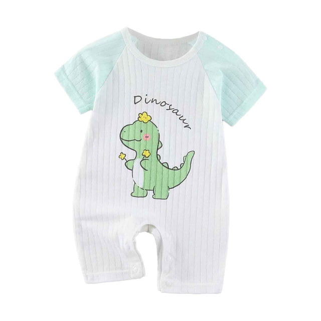 WERYOUNG Combinaison une-Pièce Filles Garçons Été Imprimé Dessin Animé Col Rond à Blocs de Couleur Manches Courtes Barboteuse Combinaison Garçons Polyvalente Tenue Quotidienne une-Pièces, Vert Menthe, 0-3 Mois