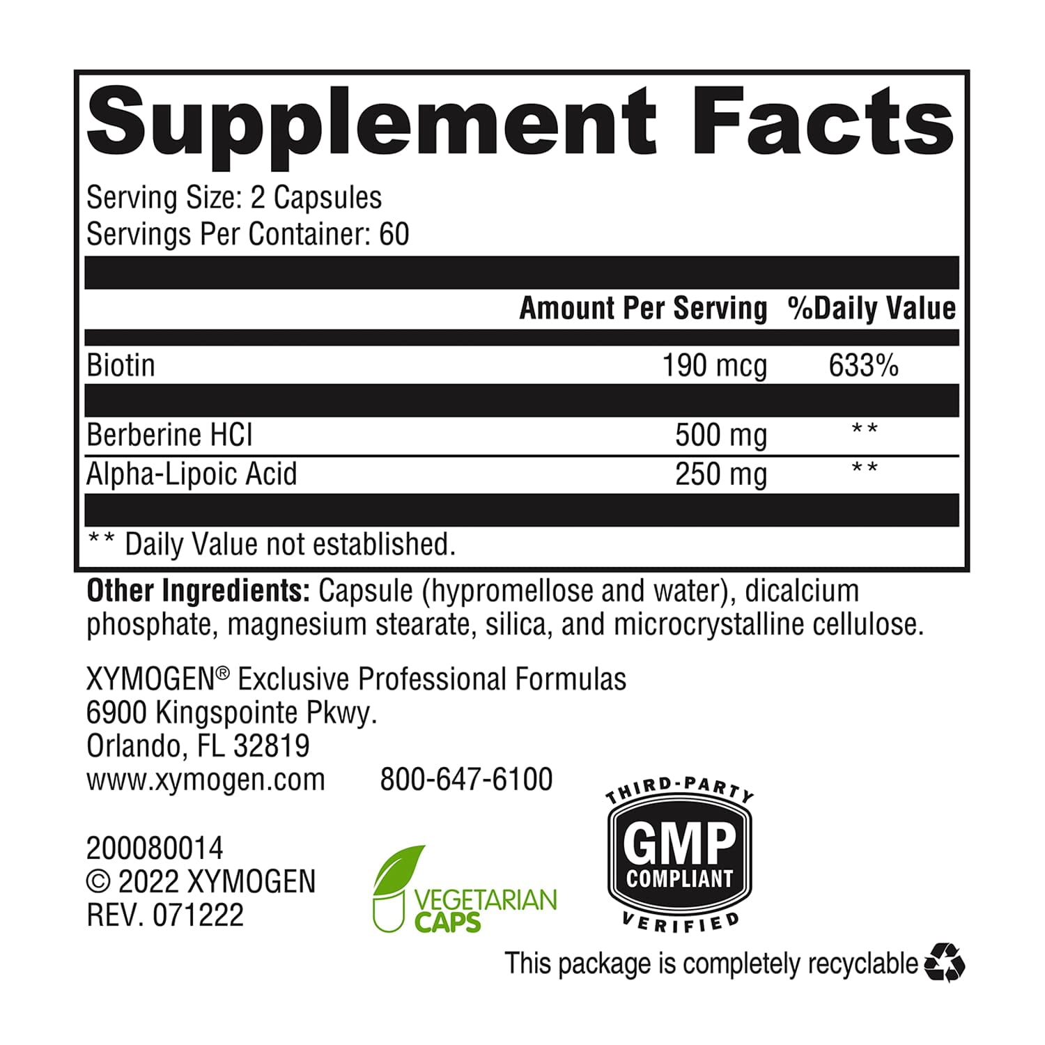 XYMOGEN ALAmax Protect - Berberine HCl & ALA Complex - Cellular Metabolic & Daily Wellness Support - Plant-Based & Non-GMO - 120 Capsules