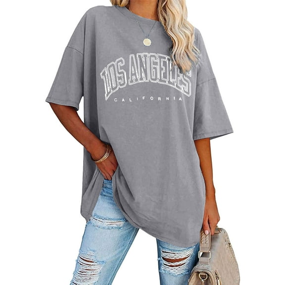YOUSNH Womens Fashion Round Neck Short Sleeved Letter Printed T Shirt Top T-shirts for Women 2024 Grey XXL