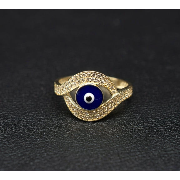 14k Real Solid Yellow Gold Evil Eye  Ring, 14k Solid Gold Women Dainty Ring, Evil Eye Gold Ring for Women,14k Evil Eye Gold Ring (Ring size:6 1/2;)