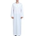 thumbnail image 2 of safuny Men's Muslim Islamic Ramadan Jubbah with Pocket Trendy Pullover Long Sleeve Fall Tees Crew Neck Saudi Arab Long Kaftan Robe Holiday Solid Embroidered Fashion Spring White S, 2 of 9