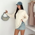 thumbnail image 2 of Women'S Casual Loose Long Sleeve Lapel Pullover Sweater Solid Color Lazy Style Knitted Top Cream White L, 2 of 5