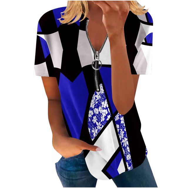 Blusa informal con cuello en V y manga corta con estampado de verano para mujer con estilo OAVQHLG3B Store lin121212